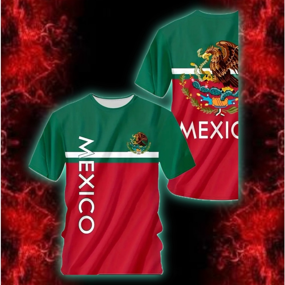"Versatile T-shirt for Men with 3D Digital Pattern ""MEXICO"", Short Sleeves, Ro